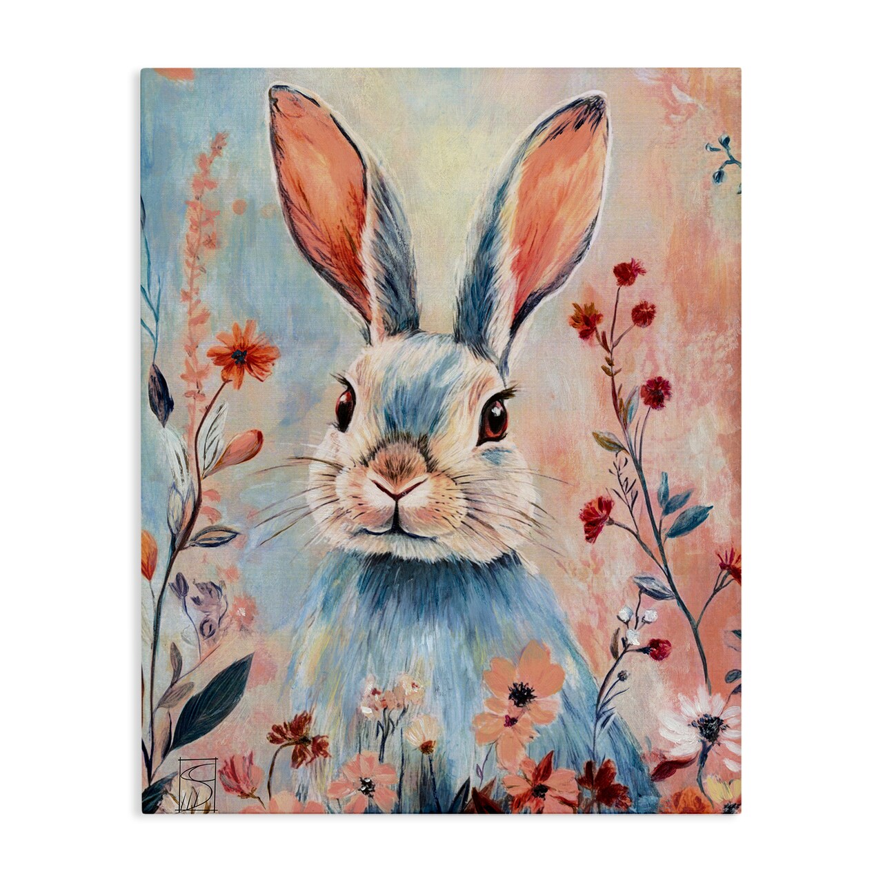 Stupell Industries Blue Rabbit & Wildflowers Canvas, design by Sara Culpepper
